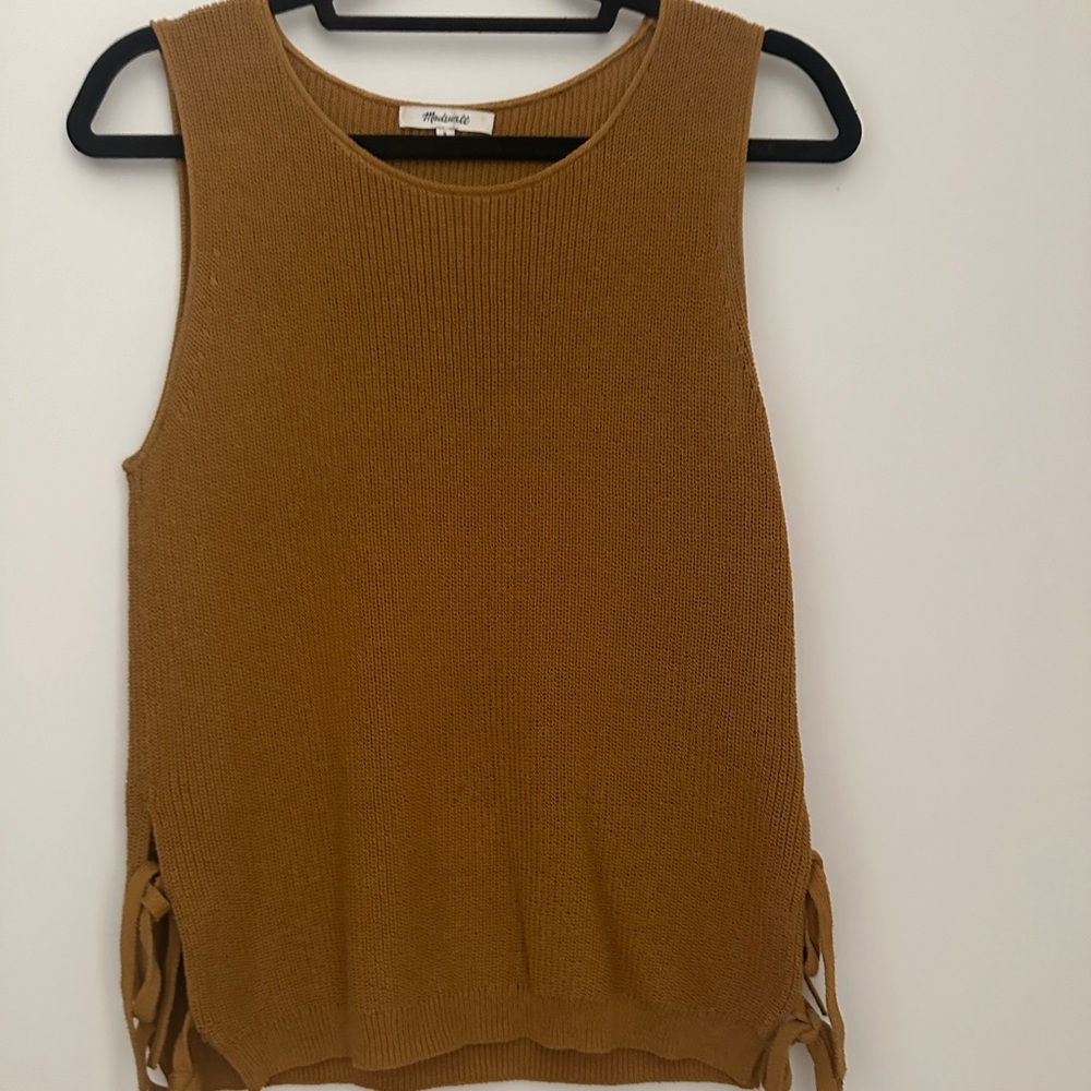 Mustard side-tie knit tank top